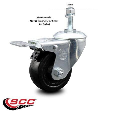 Service Caster 3.5 Inch Hard Rubber Wheel Swivel 10mm Threaded Stem Caster Total Lock Brake SCC-TSTTL20S3514-HRS-M1015